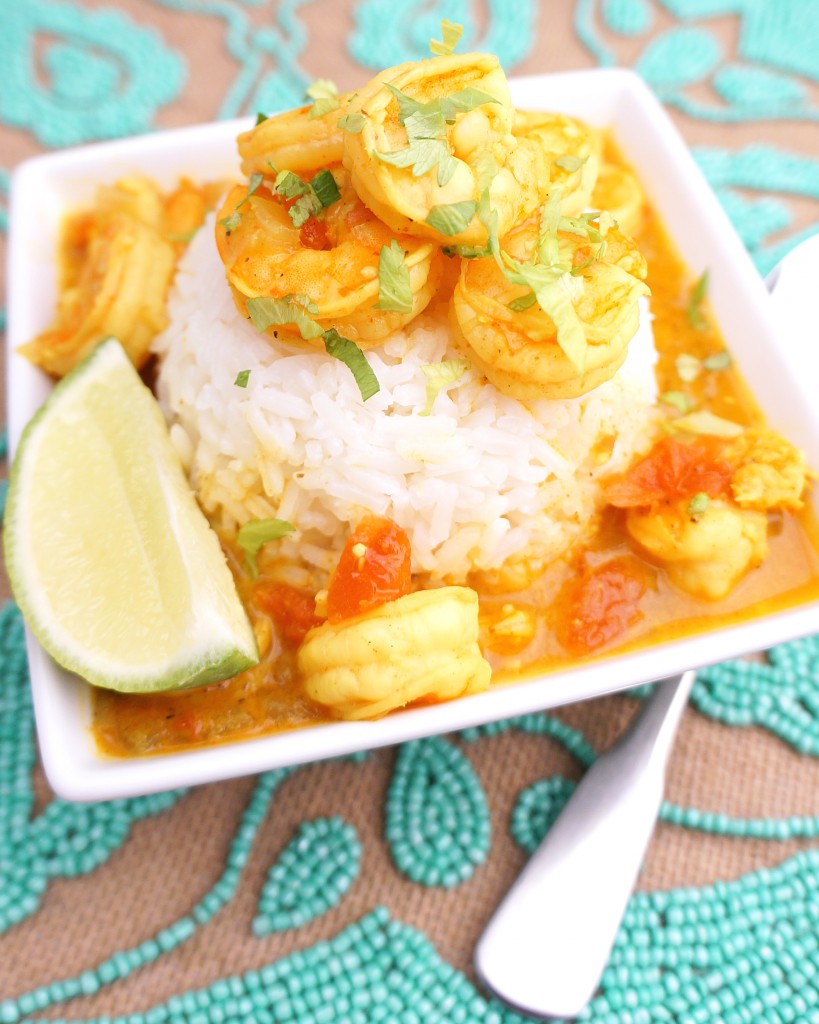 Red Coconut Curry with Shrimp and Rice