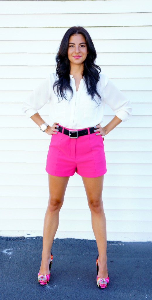 Lucy Paris hot pink shorts with Aldo Lafera Floral Heels