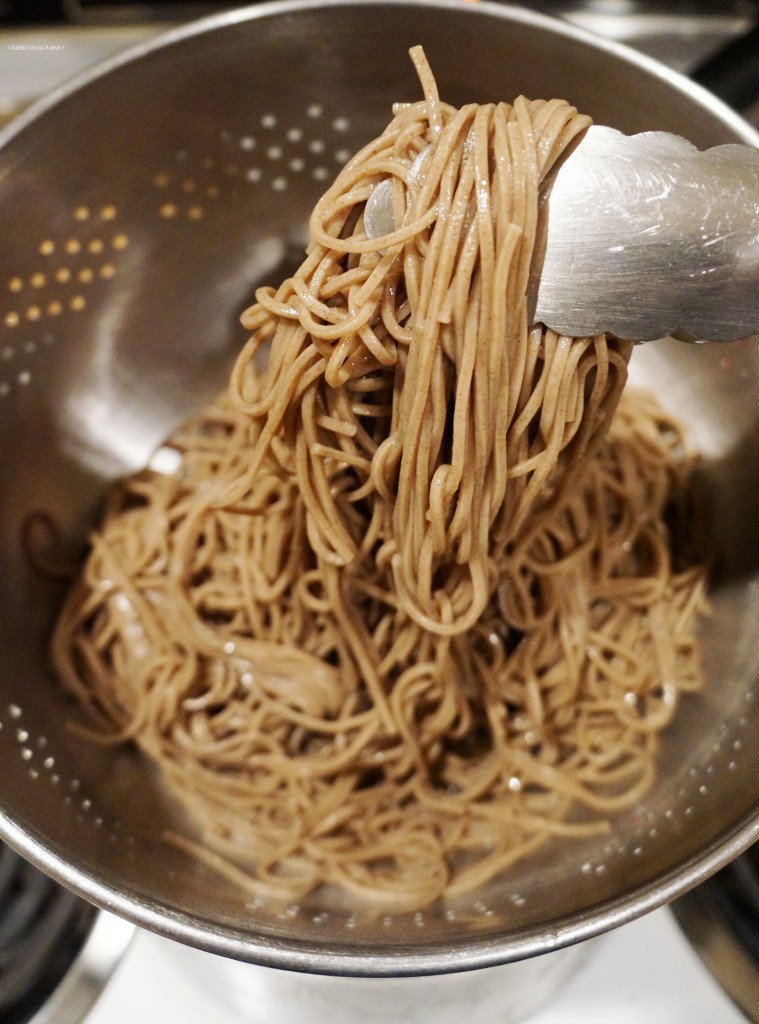 Soba Noodles with Spicy Tofu and Shiitake Mushrooms in Tahini Broth