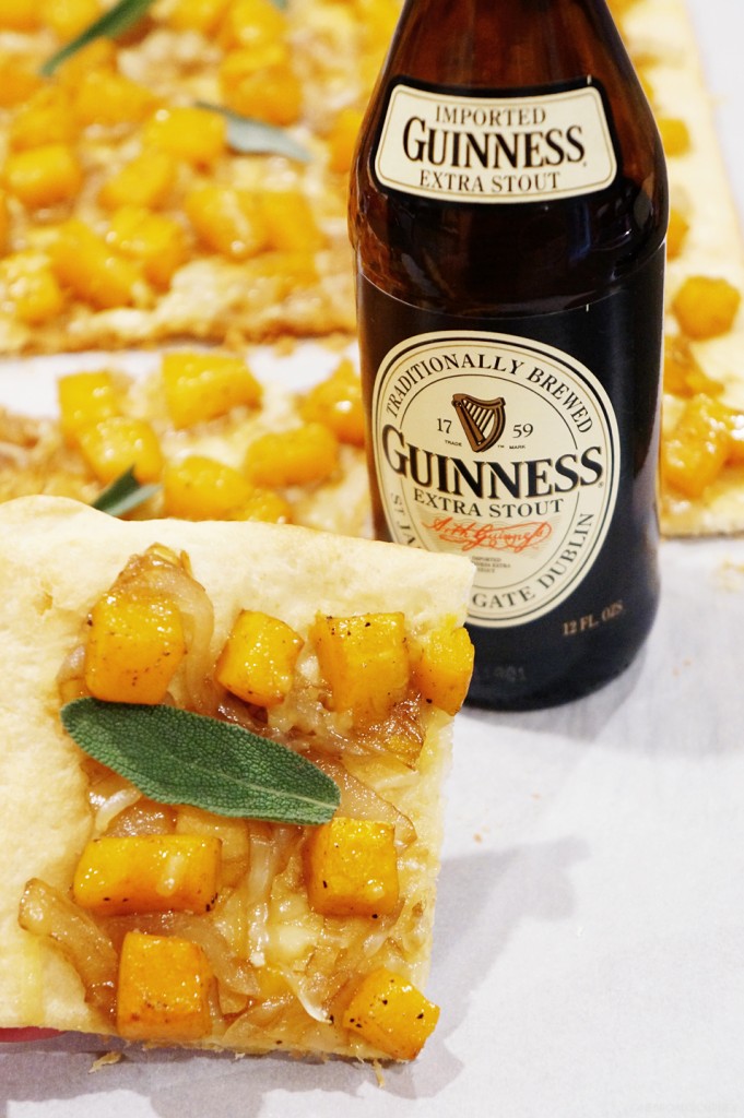Guinness Caramelized Onion Pizza with Butternut squash and sage