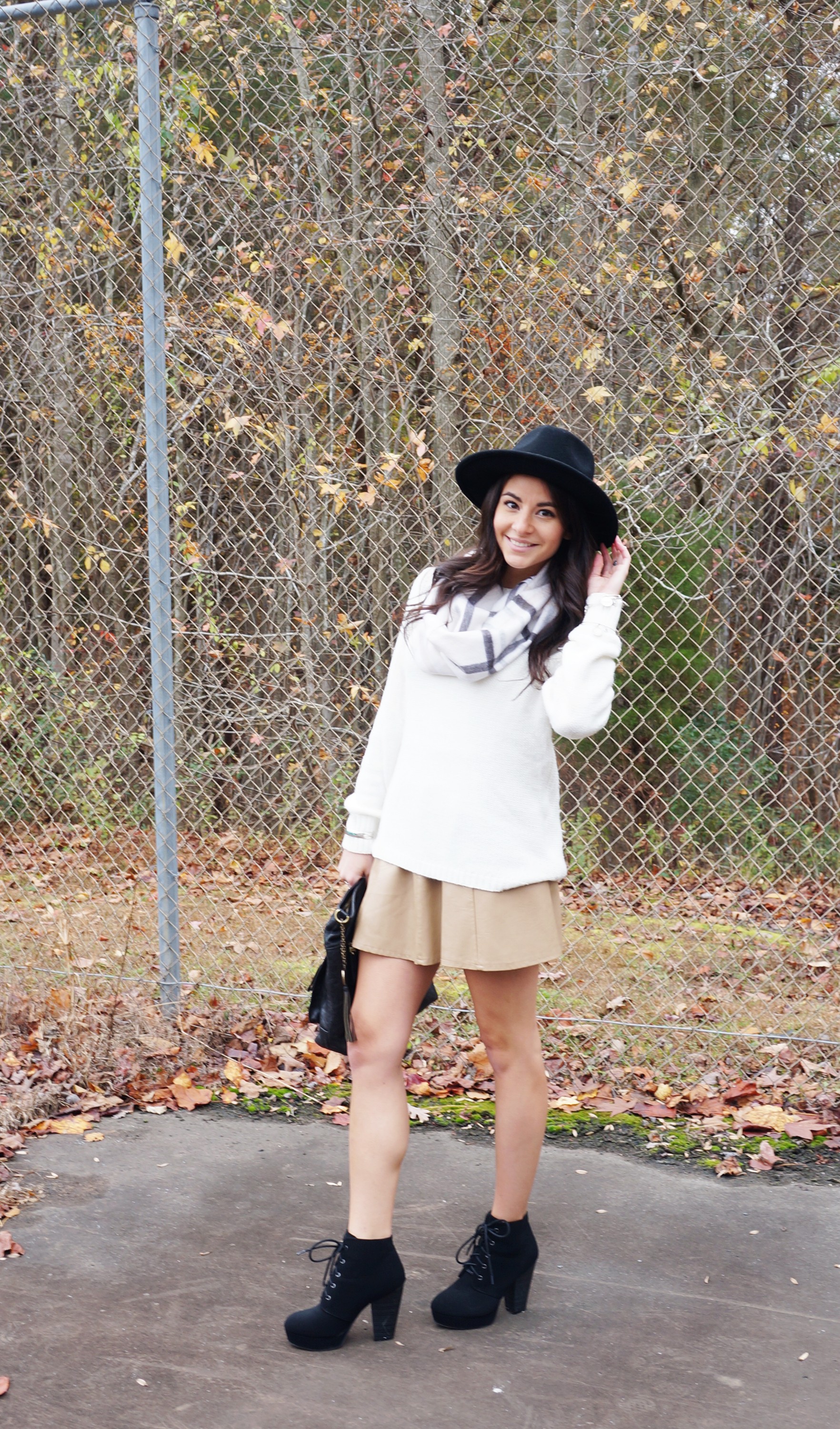 Fall Miniskirt Outfit Hat