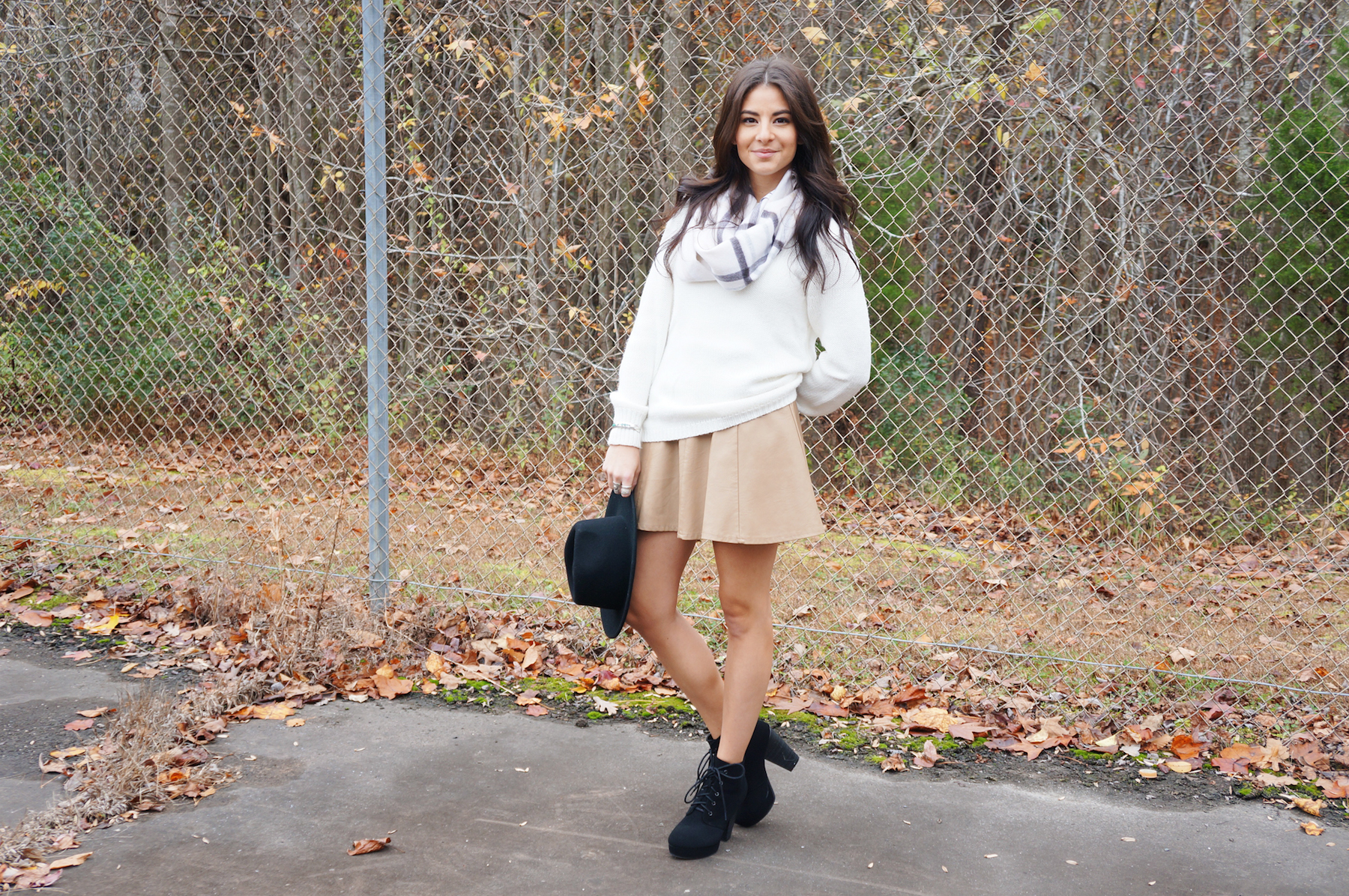 Fall Miniskirt Outfit Hat