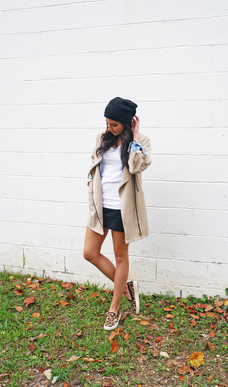 Fall Miniskirt Outfit Beanie