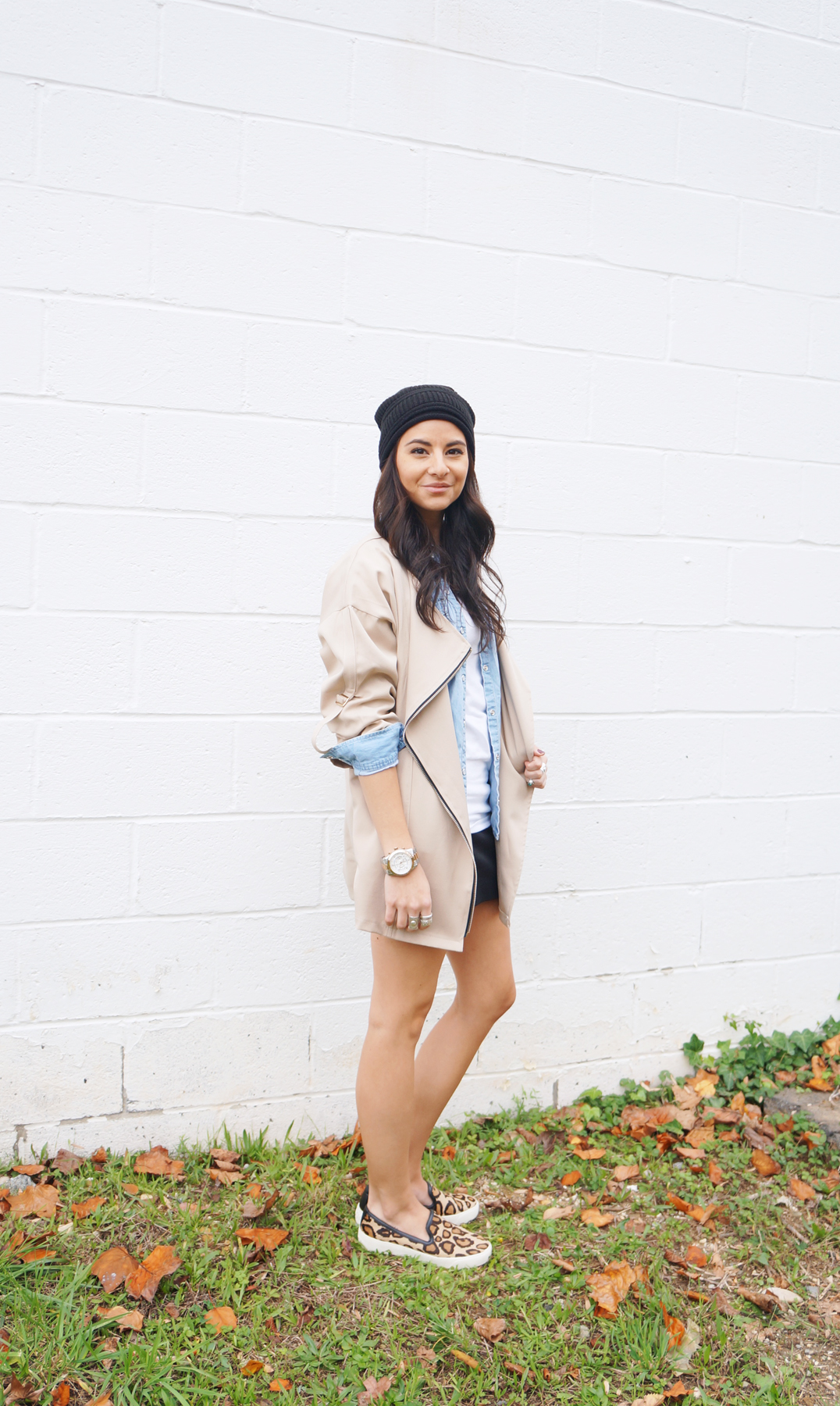 Fall Miniskirt Outfit Beanie