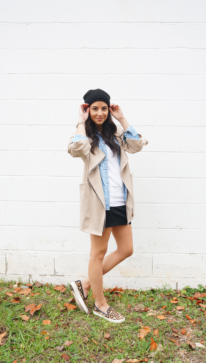 Fall Miniskirt Outfit Beanie