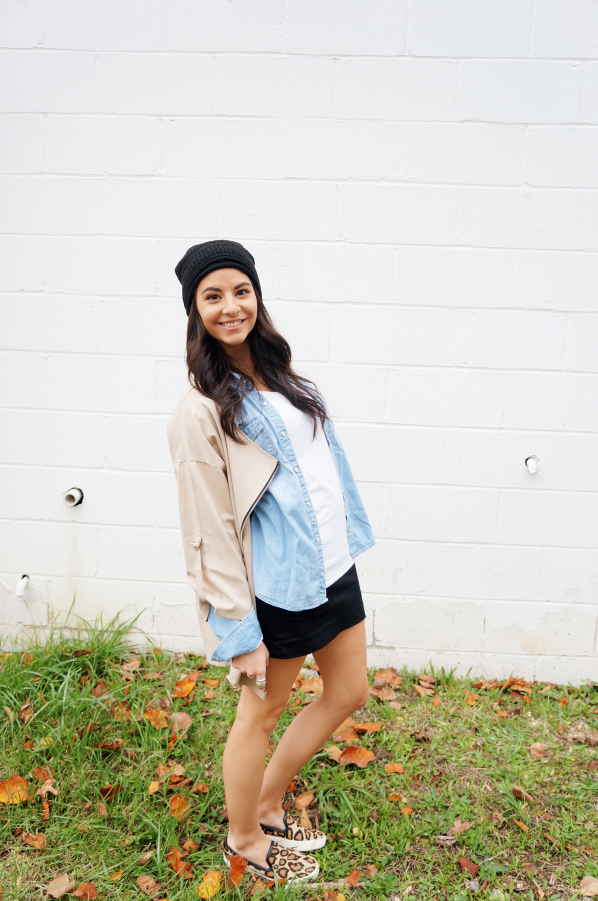 Fall Miniskirt Outfit Beanie