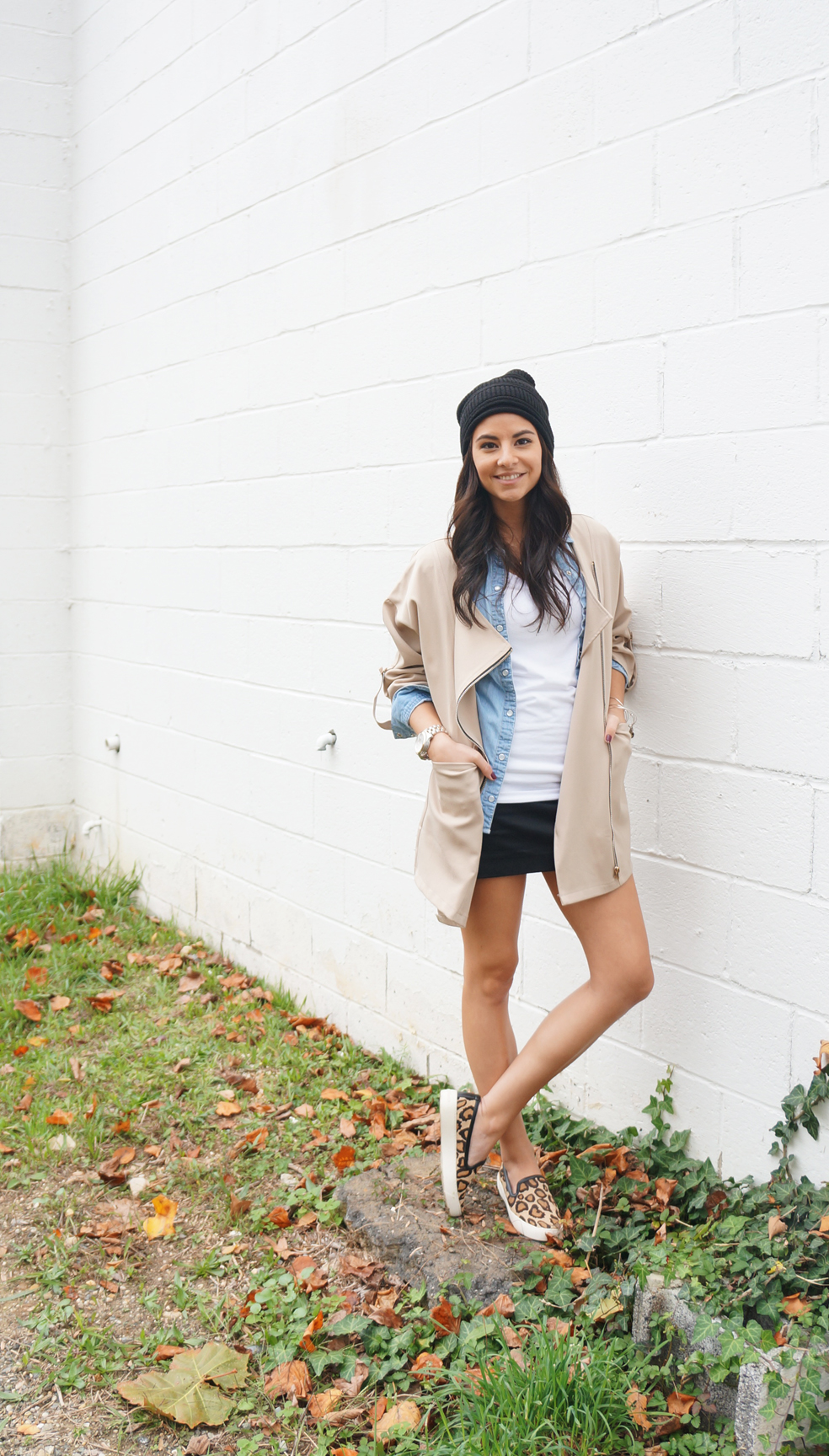 Fall Miniskirt Outfit Beanie