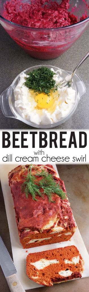 BeetBread with dill cream cheese swirl