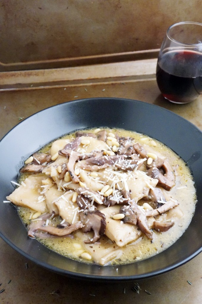 handmade shiitake ravioli with mascarpone thyme filling