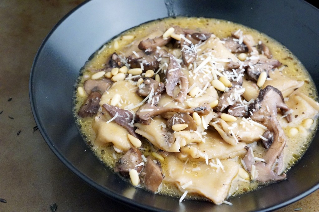 handmade shiitake ravioli with mascarpone thyme filling