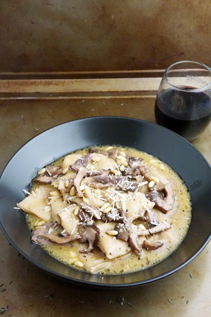 handmade shiitake ravioli with mascarpone thyme filling