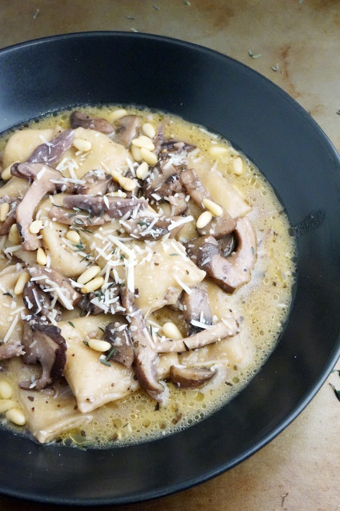 handmade shiitake ravioli with mascarpone thyme filling