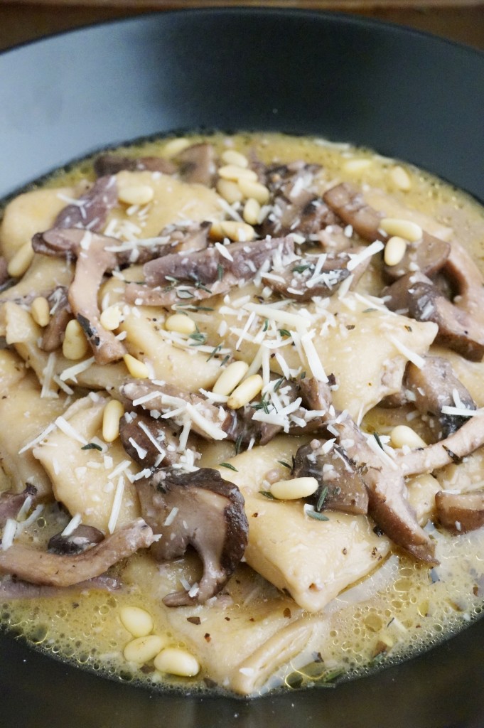 handmade shiitake ravioli with mascarpone thyme filling