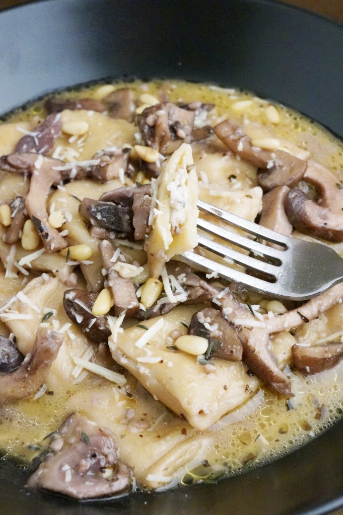 handmade shiitake ravioli with mascarpone thyme filling