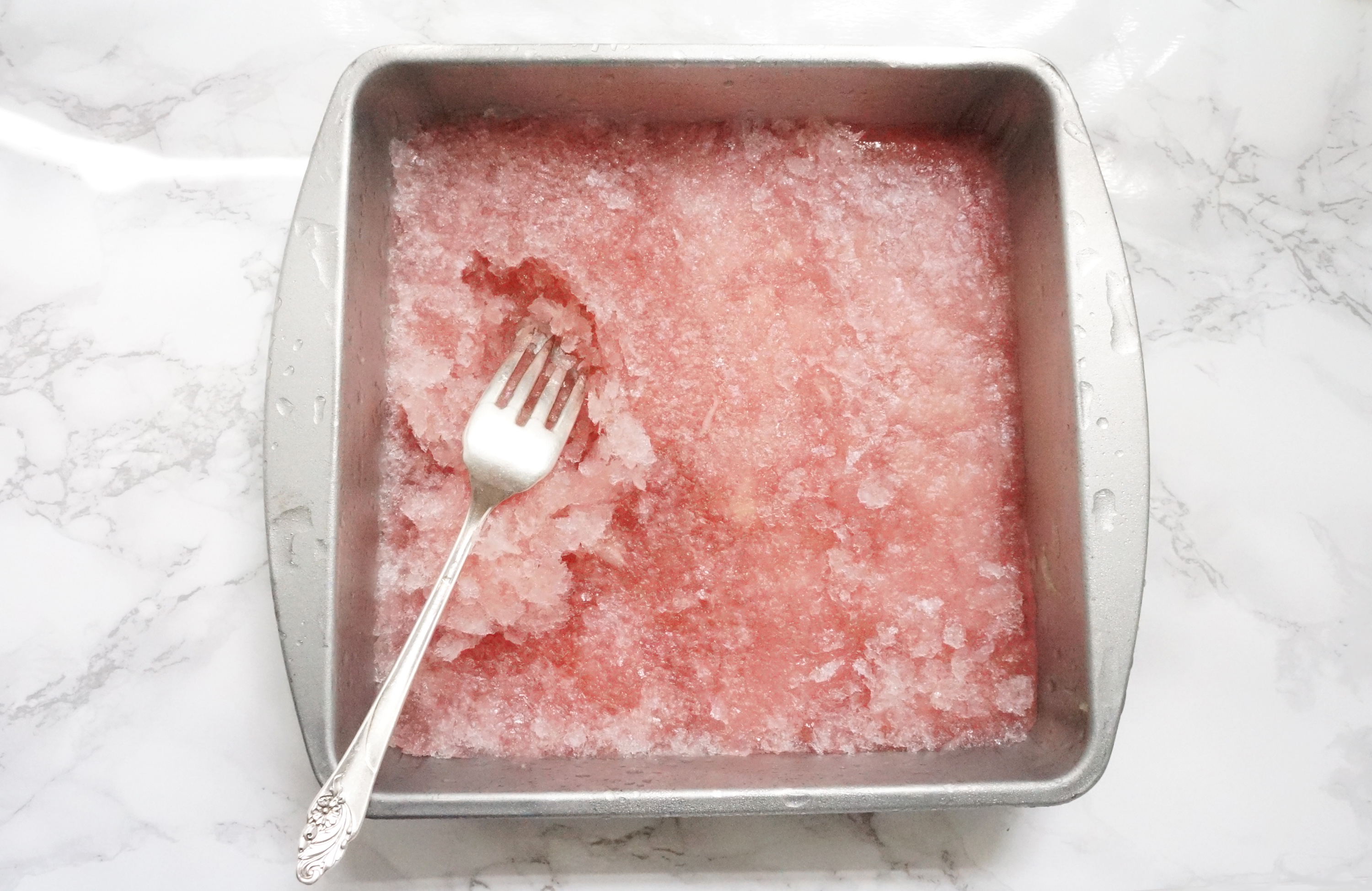 Rosé with Rose Simple Syrup Granita over Green Tea Ice Cream from One Broads Journey