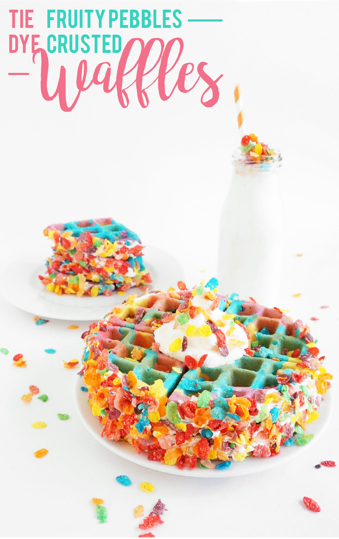 Tie Dye Fruity Pebbles Crusted Waffles