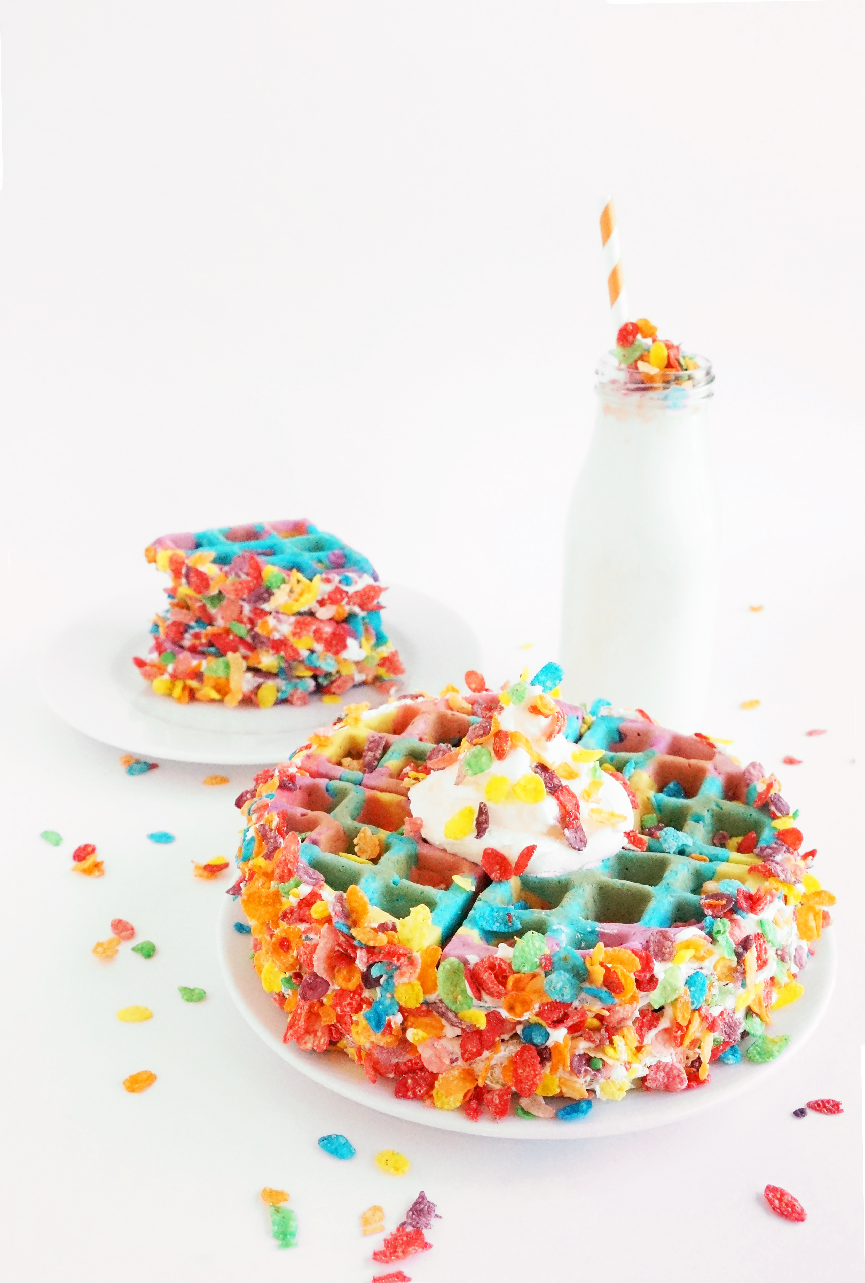 Tie Dye Fruity Pebbles Crusted Waffles