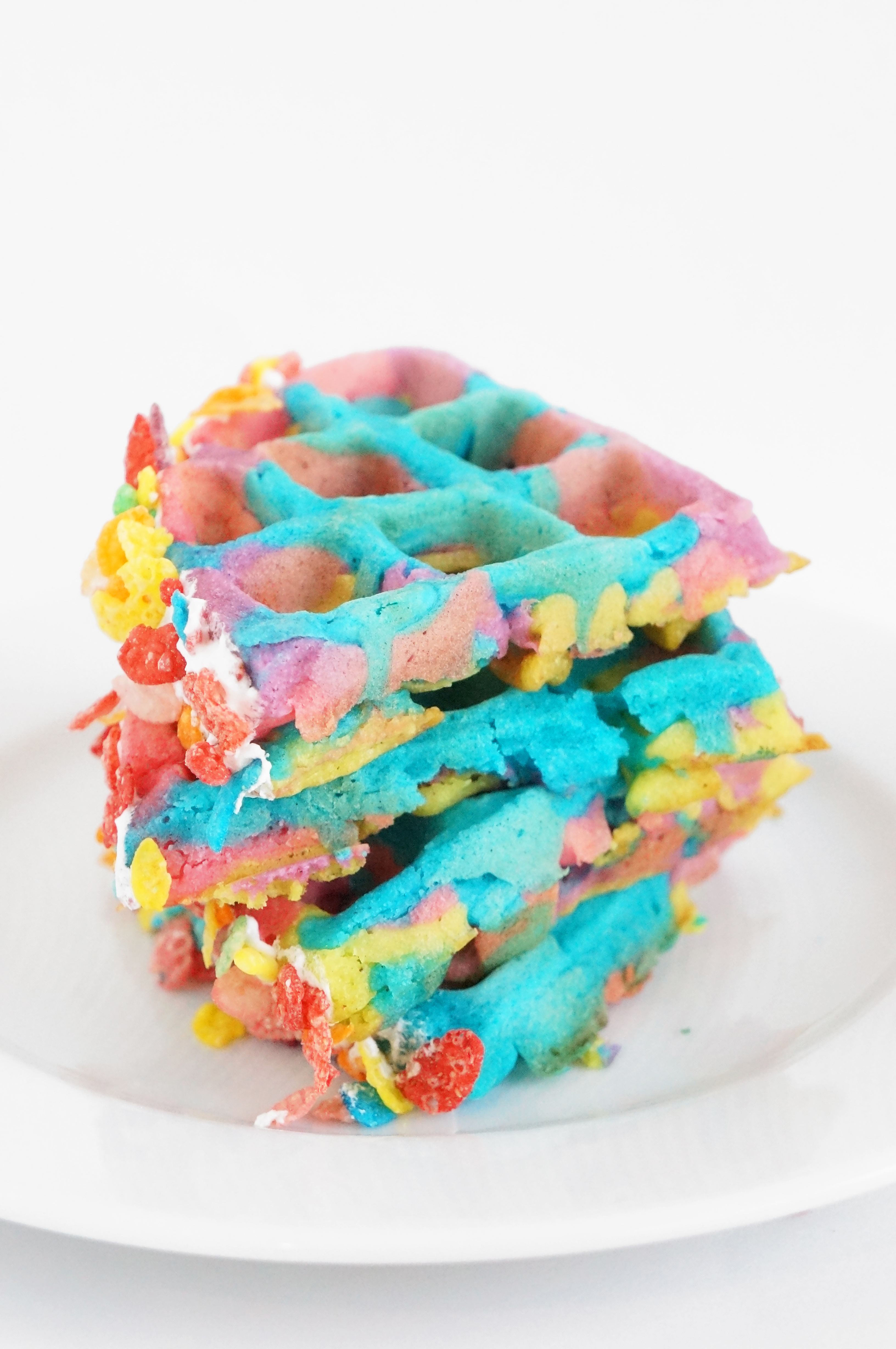 Tie Dye Fruity Pebbles Crusted Waffles