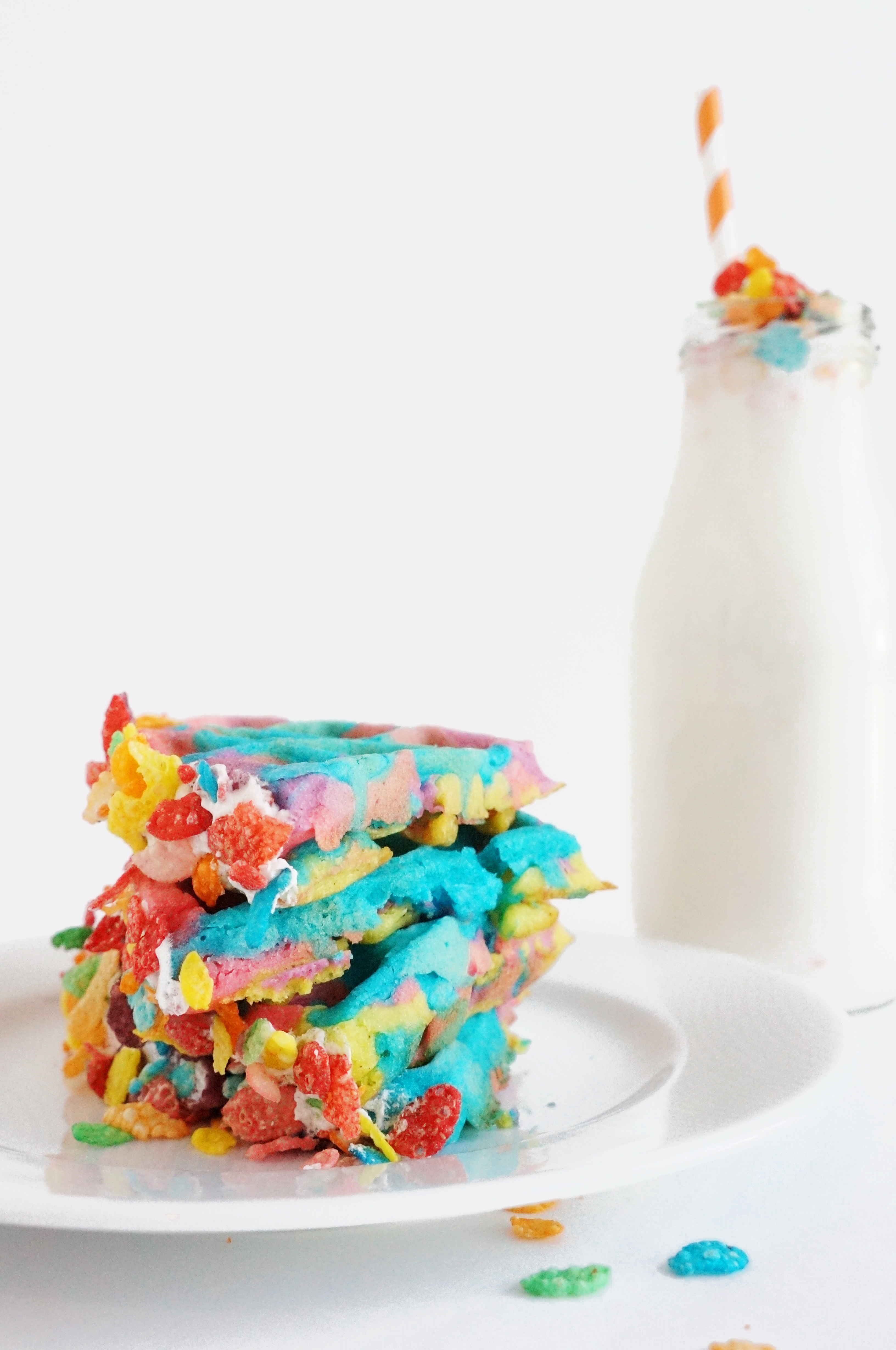 Tie Dye Fruity Pebbles Crusted Waffles