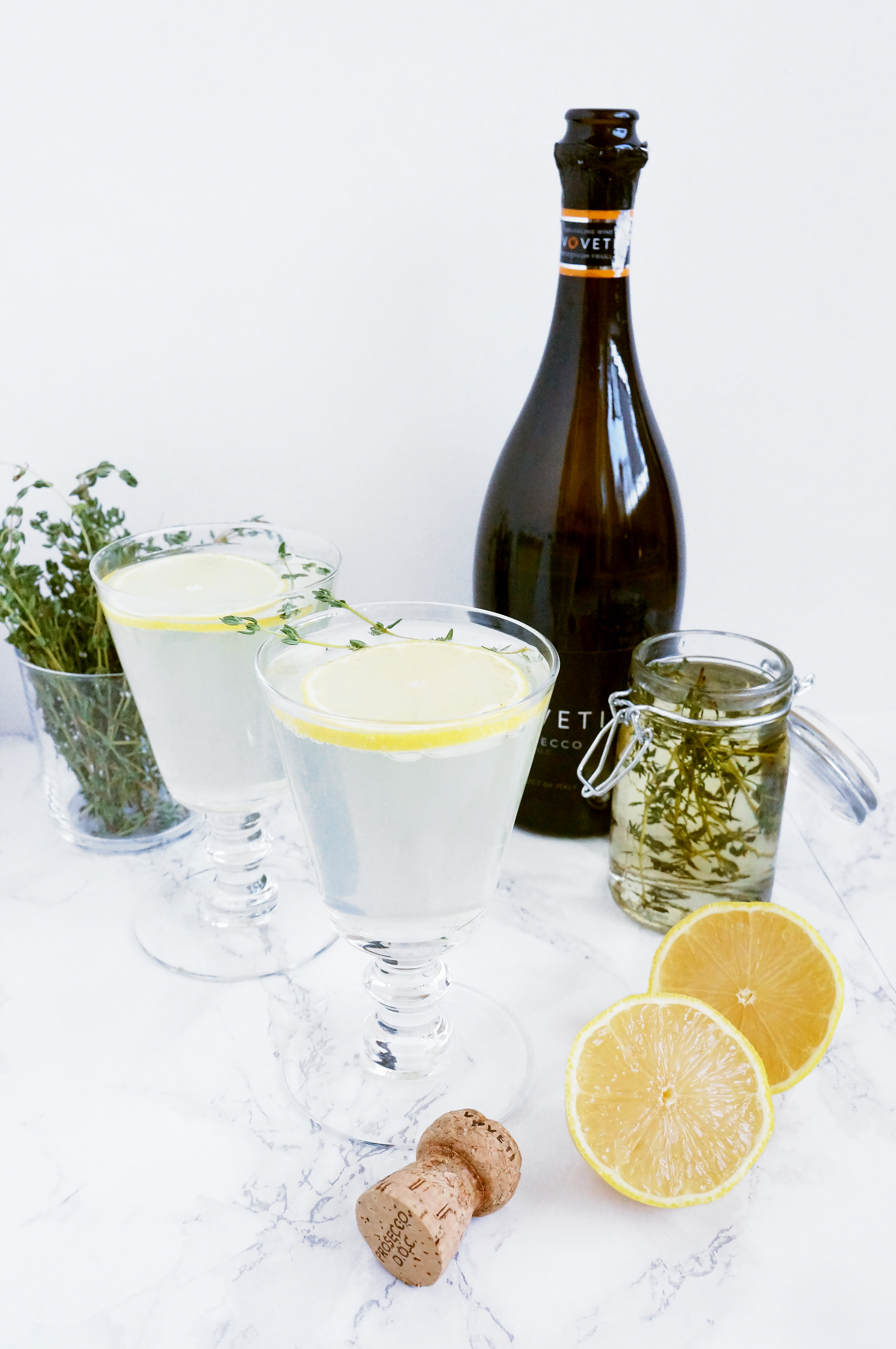 Lemon Elderflower and Thyme Prosecco Cocktail