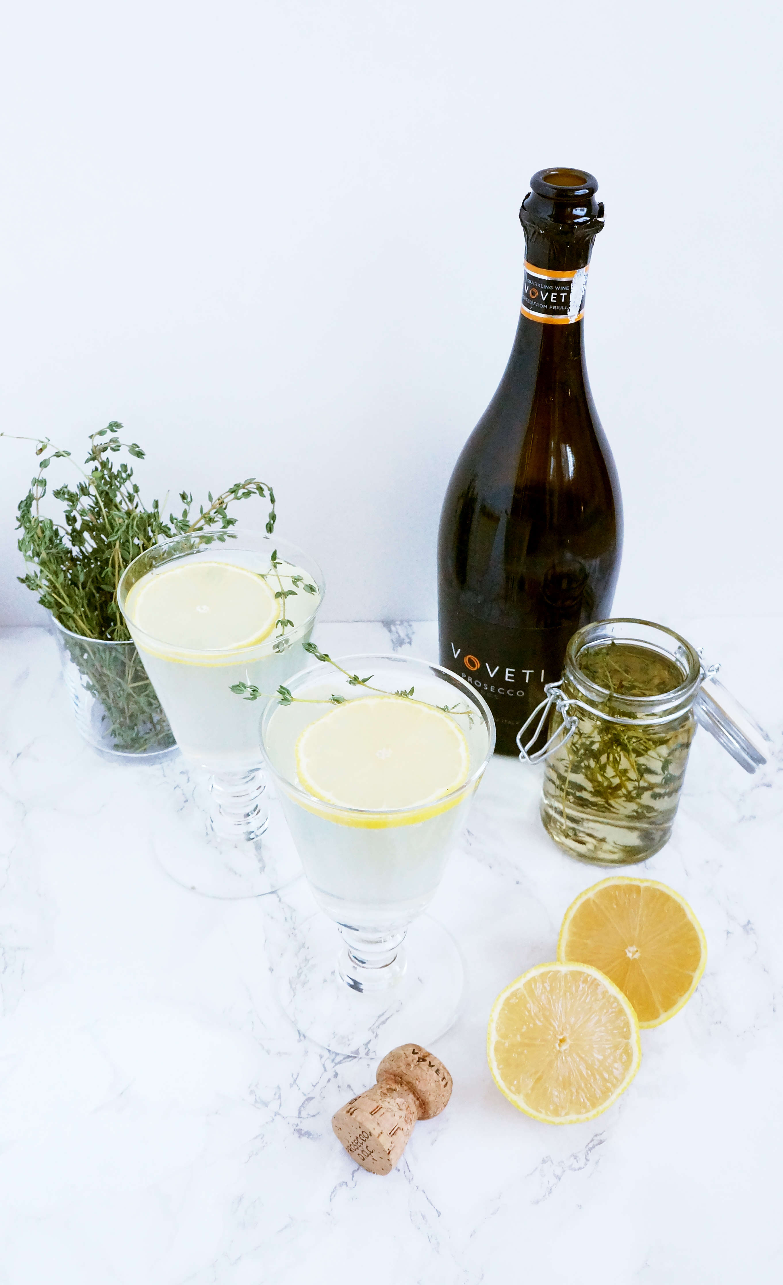 Lemon Elderflower and Thyme Prosecco Cocktail