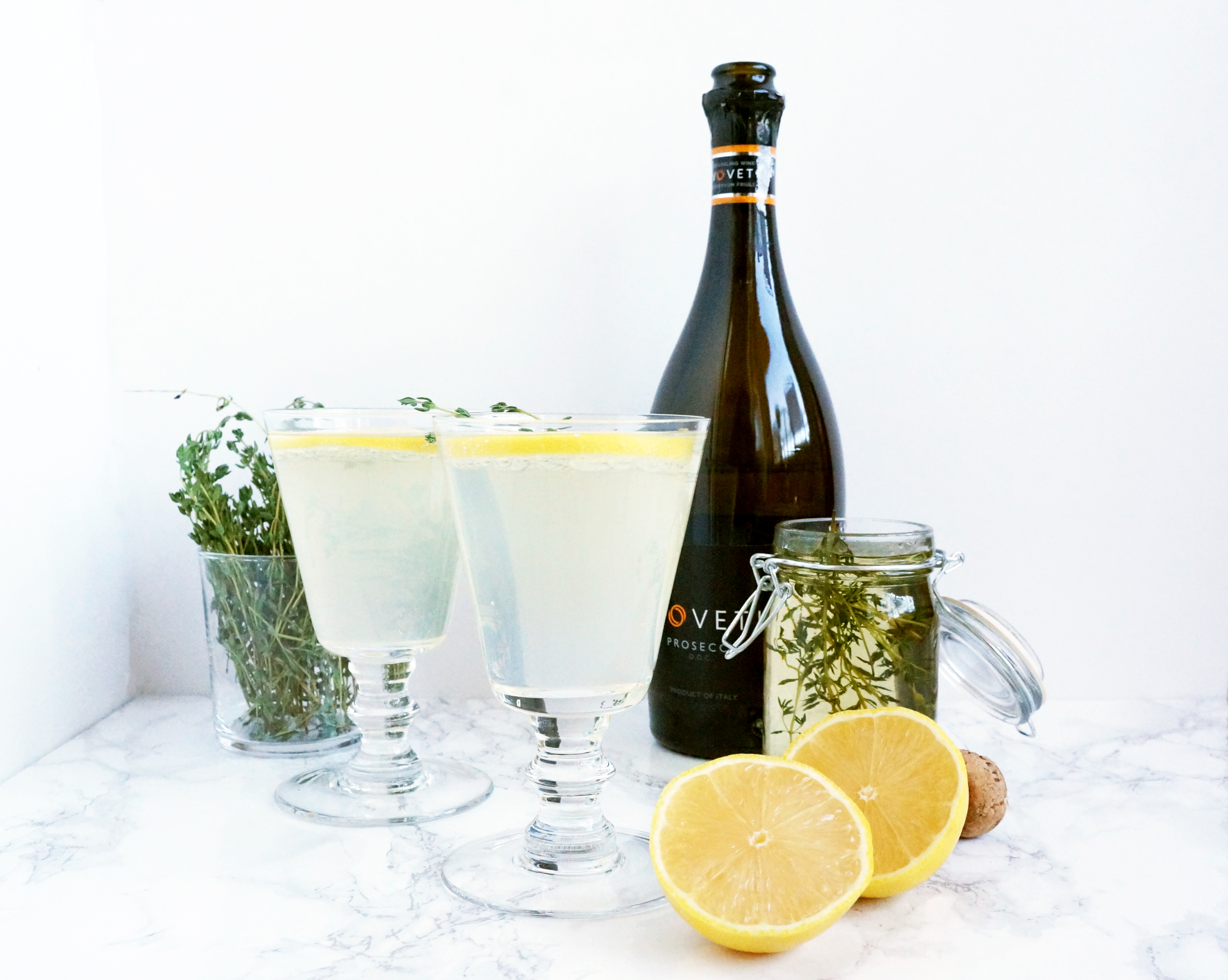 Lemon Elderflower and Thyme Prosecco Cocktail