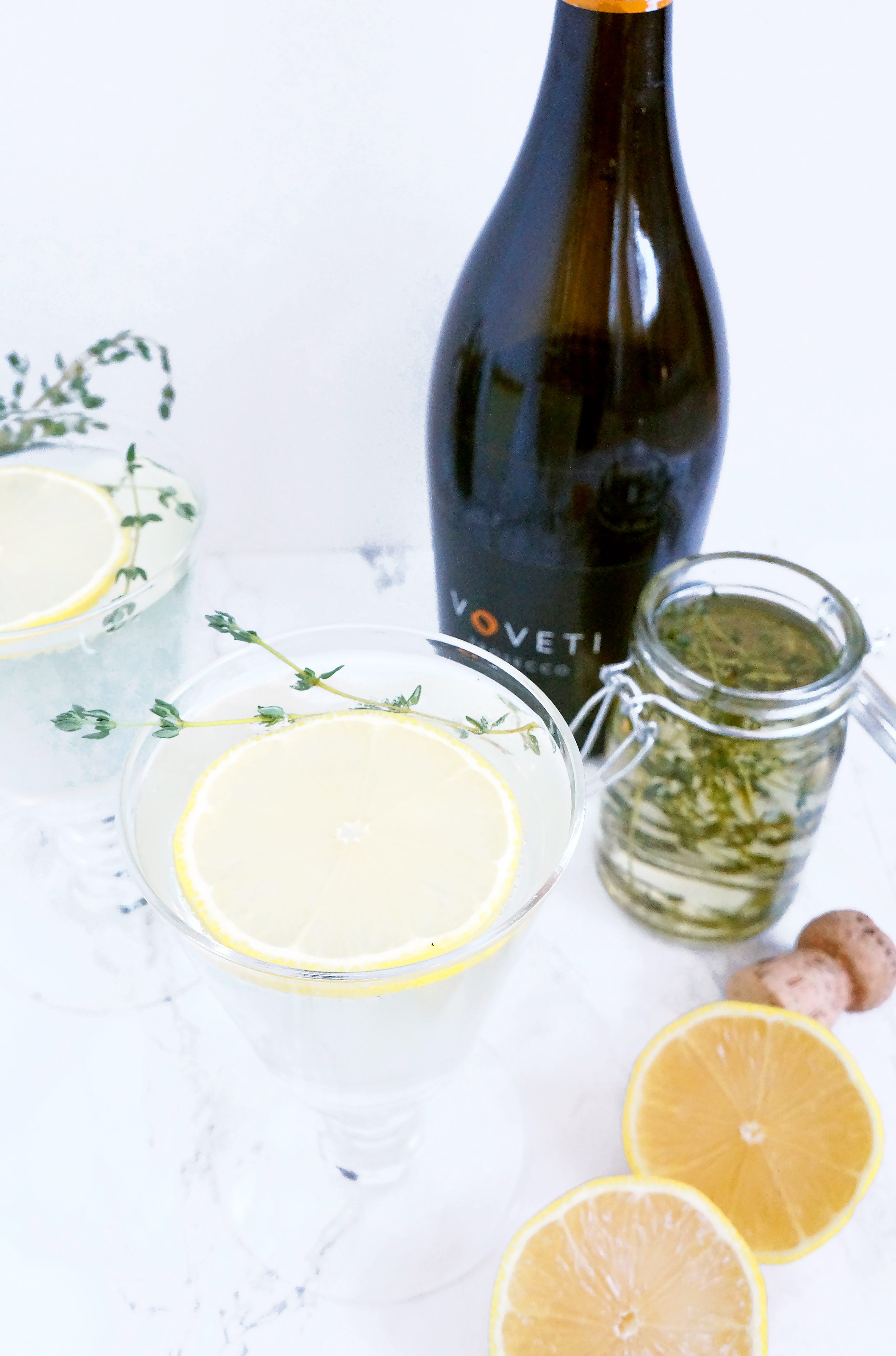 Lemon Elderflower and Thyme Prosecco Cocktail