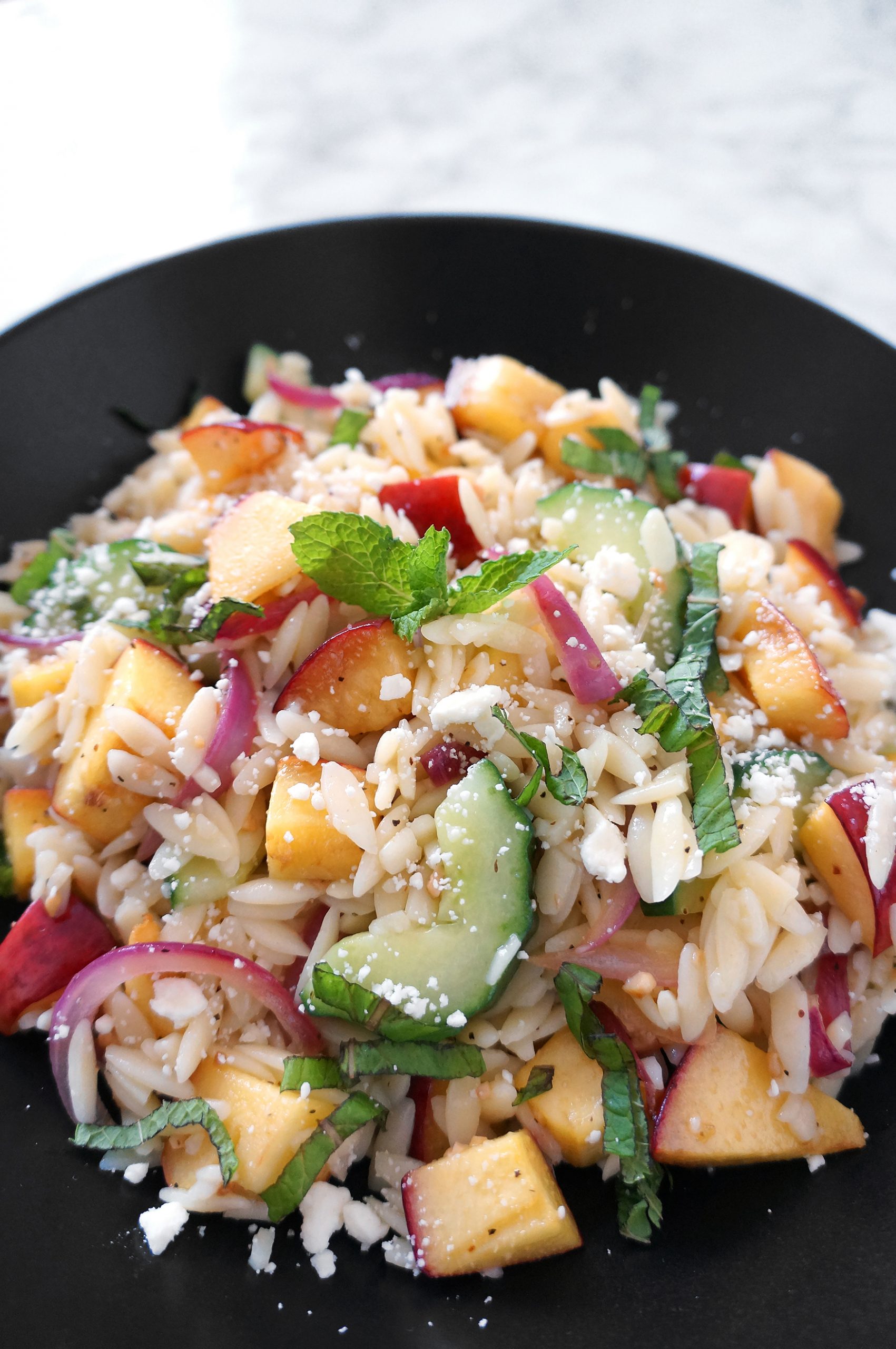 Peach Cucumber Mint Orzo Salad