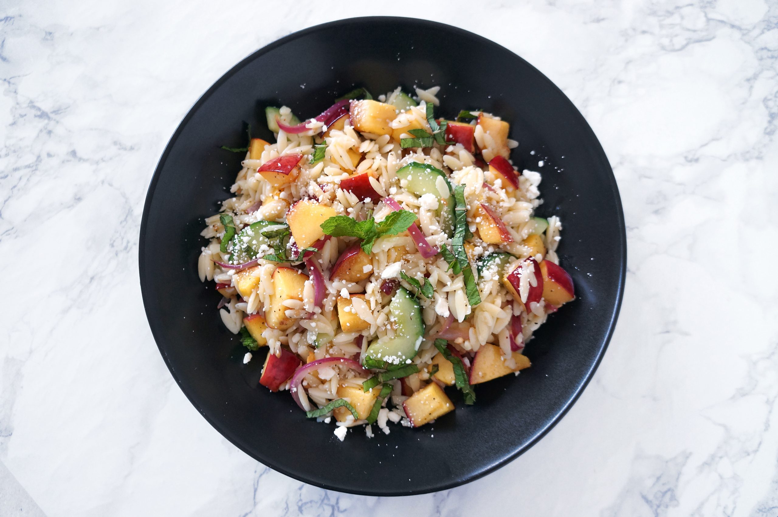 Peach Cucumber Mint Orzo Salad