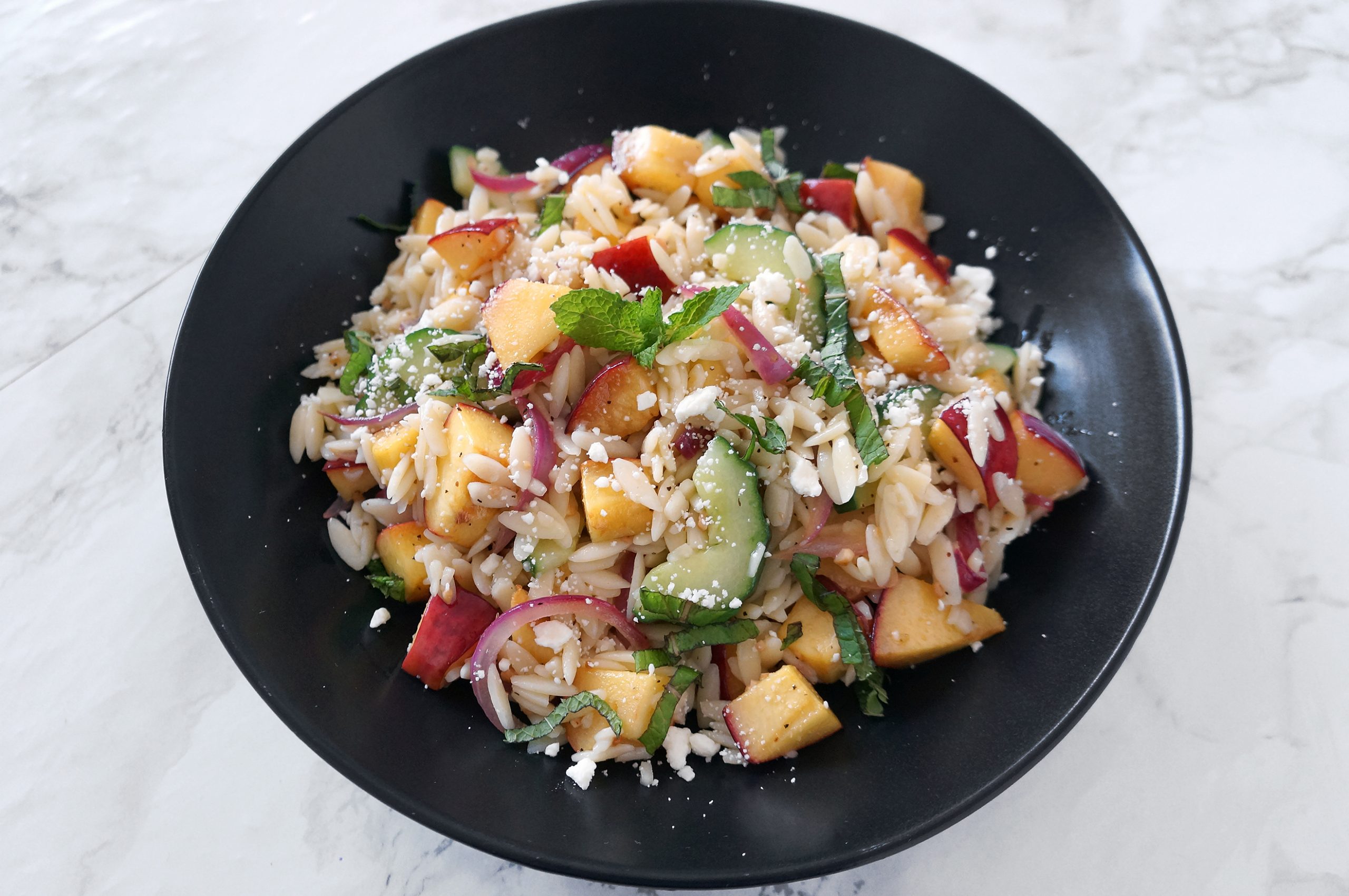 Peach Cucumber Mint Orzo Salad