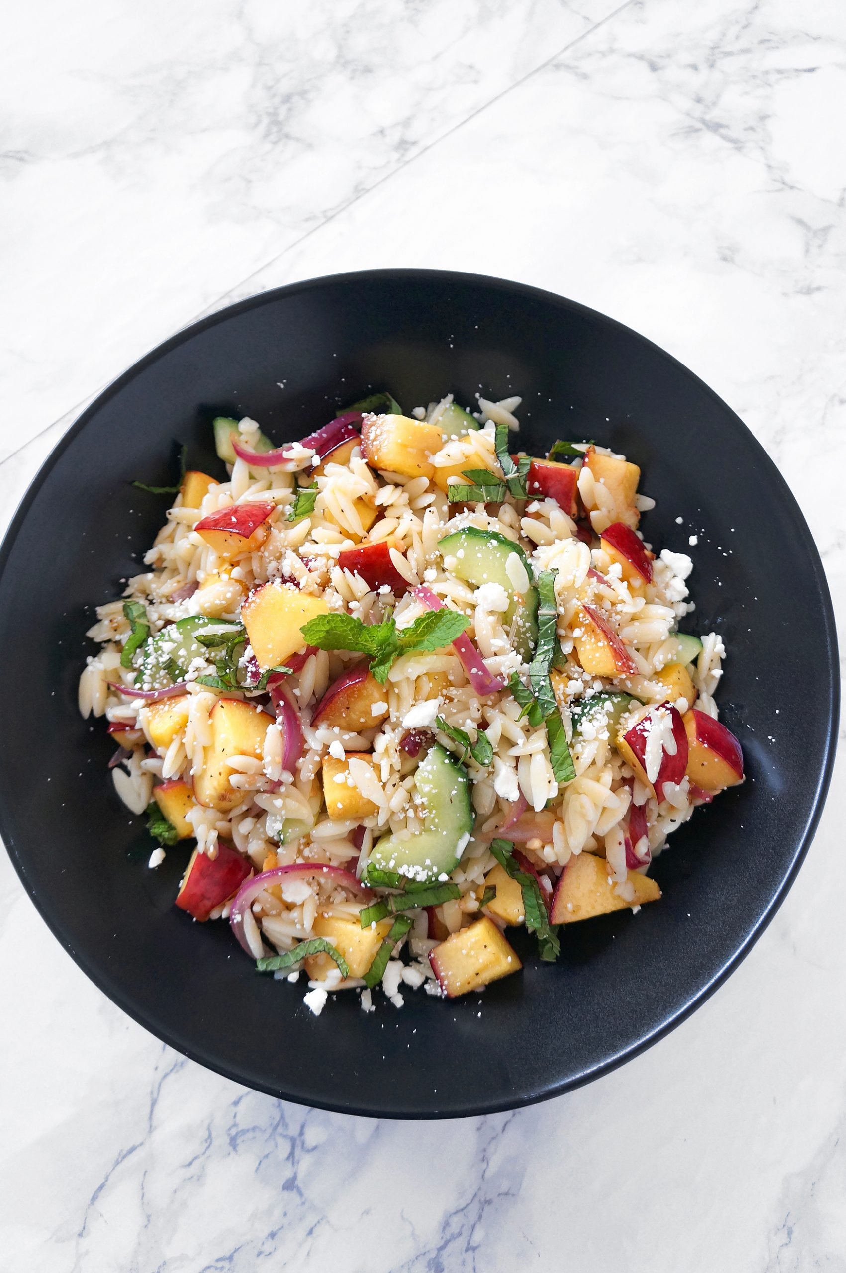 Peach Cucumber Mint Orzo Salad