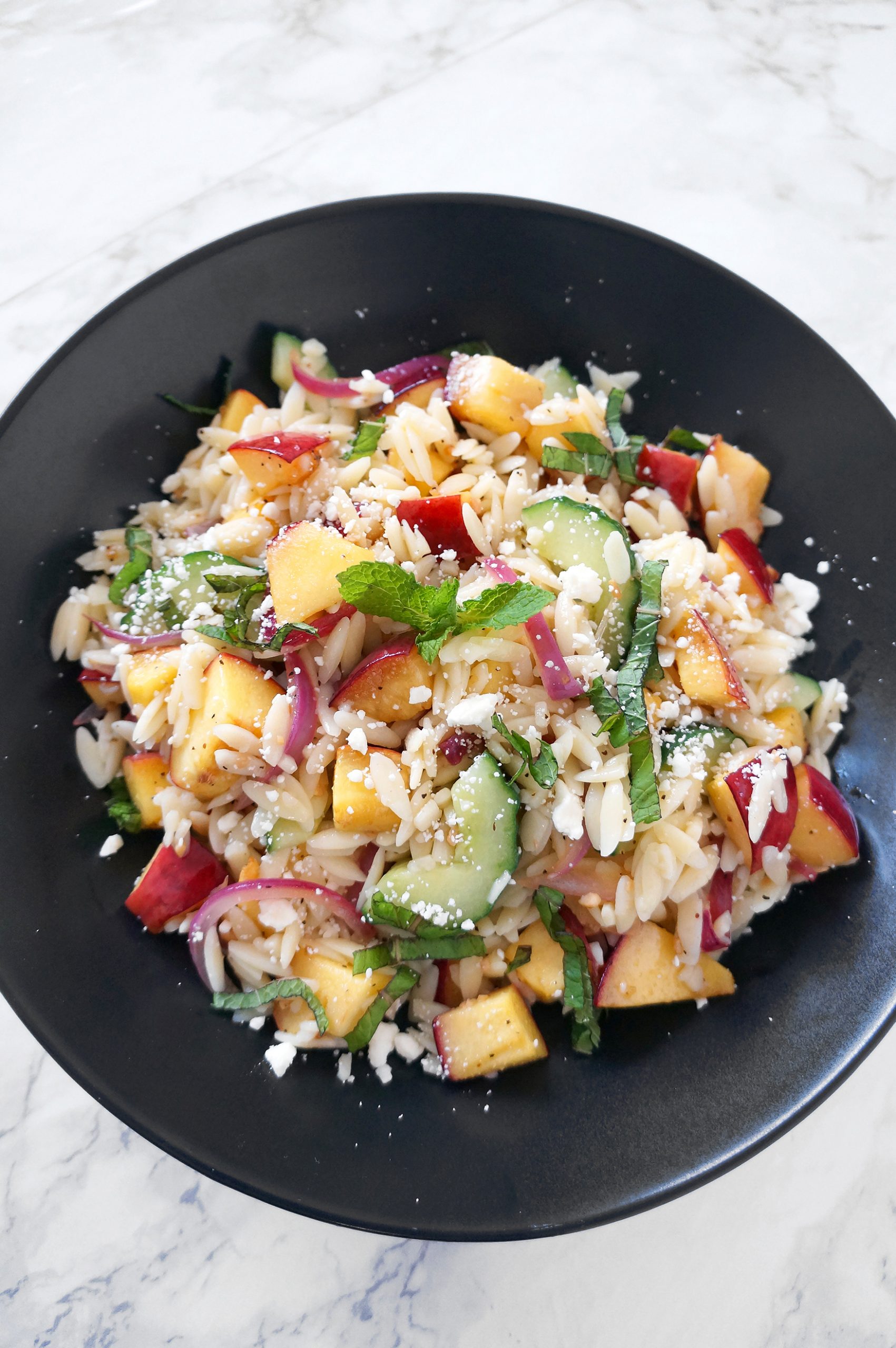 Peach Cucumber Mint Orzo Salad