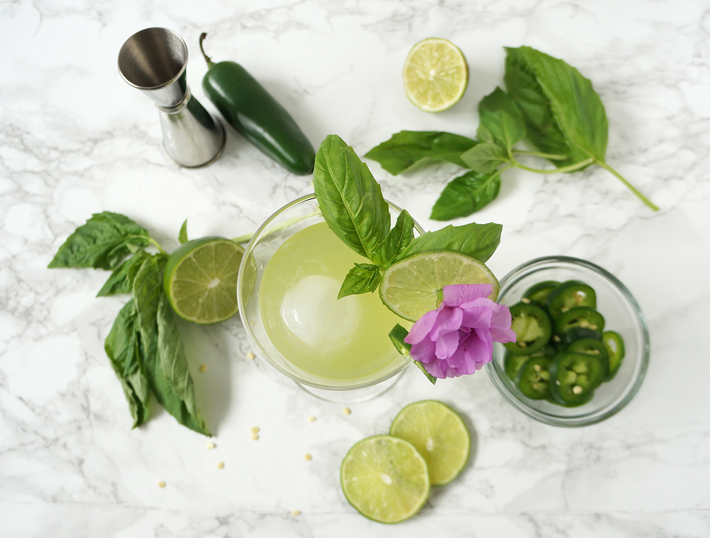 Spicy Thai Basil Cucumber Cocktail