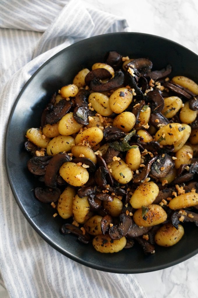 Browned Butter Gnocchi with Herby Mushrooms + Fried Sage + Panko Crumbs