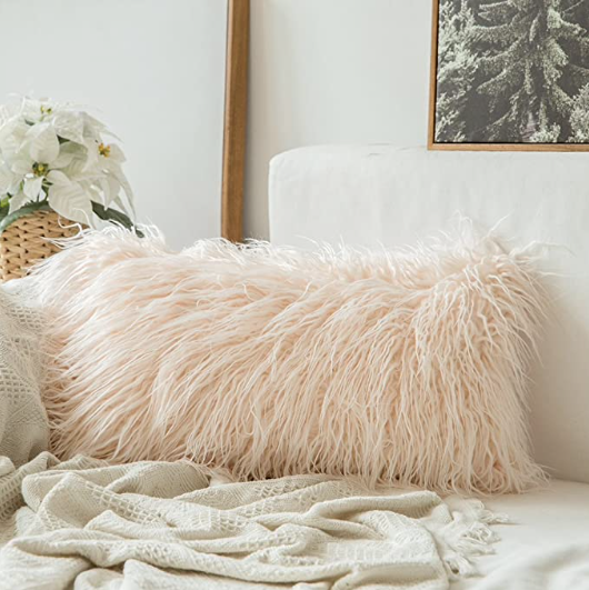 pink faux fur throw pillow