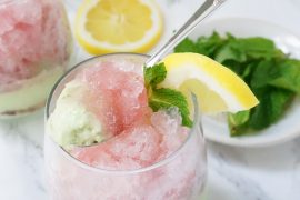 Rosé with Rose Simple Syrup Granita over Green Tea Ice Cream from One Broads Journey