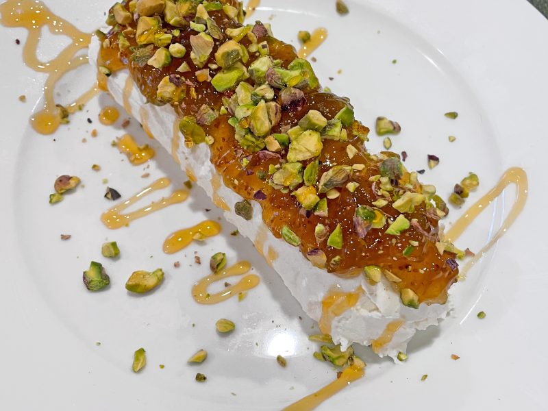 Goat Cheese Log with Fig Jam, Hot Honey & Pistachios